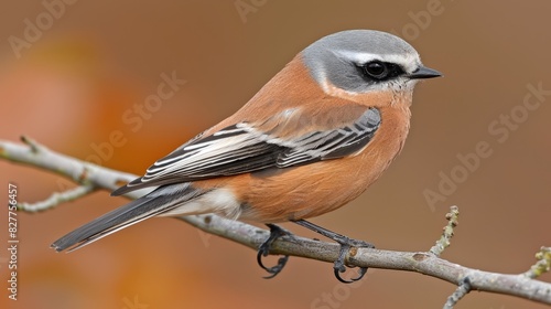  A small bird atop a clear tree branch against a softly blurred background of another tree branch, hosting a second bird photo