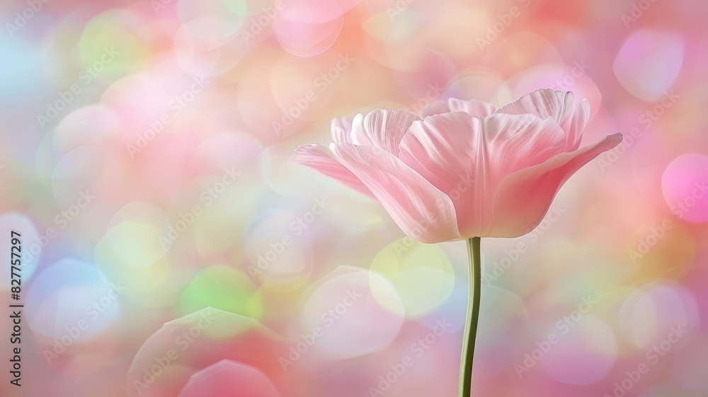  A tight shot of a pink bloom against a softly blurred backdrop, featuring a hazy focus of light at the image's center, and a clear pink flower up front