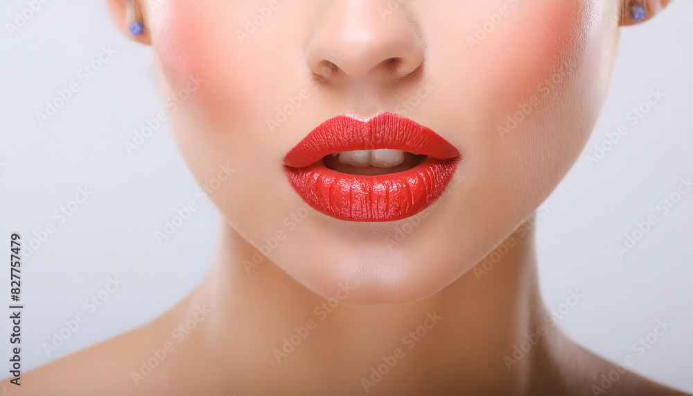 beautiful red lips with perfect skin; smooth long dark hairstyle on digital art concept. beautiful red lips with perfect skin; smooth long dark hairstyle on digital art concept.