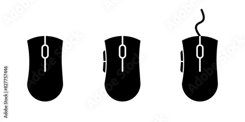 Computer mouse icon. Wireless gaming device black symbol. Click and scroll mouse buttons filled illustration isolated.