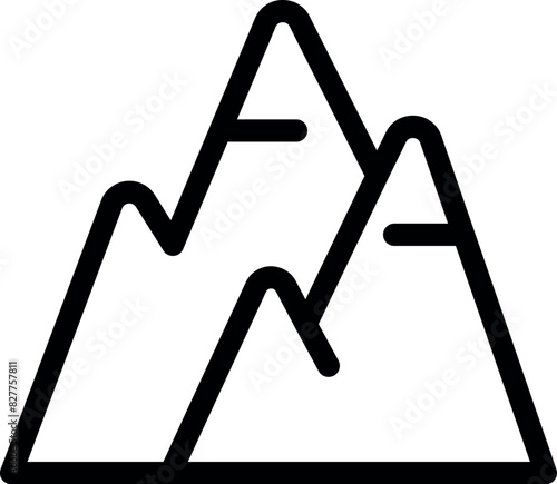 Minimalist line art icon of a simple mountain landscape with abstract geometric design in black and white. Suitable for digital, web, app, and interface design with scalable and editable features
