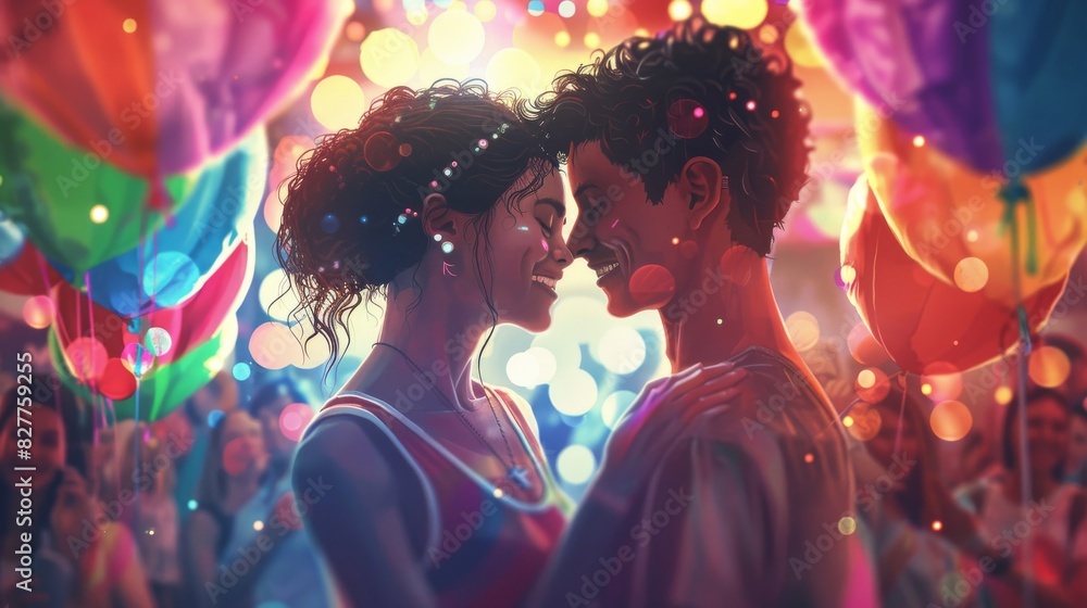 A couple is kissing in front of a crowd of people A couple is kissing in front of a crowd of people