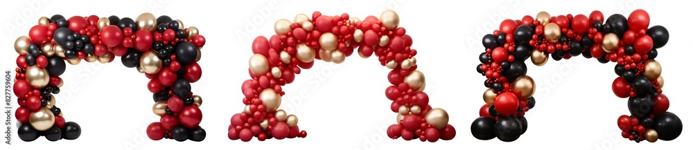 Obraz premium Set of classy gold white red glam balloon party garland arch gate entrance on transparent cutout PNG file. Mockup template for artwork design