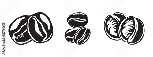 Black simple vector coffee beans logo icons set on white background