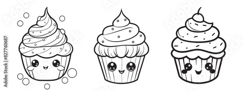 Black simple cupcake mascot logo icons set, vector illustrations on white background