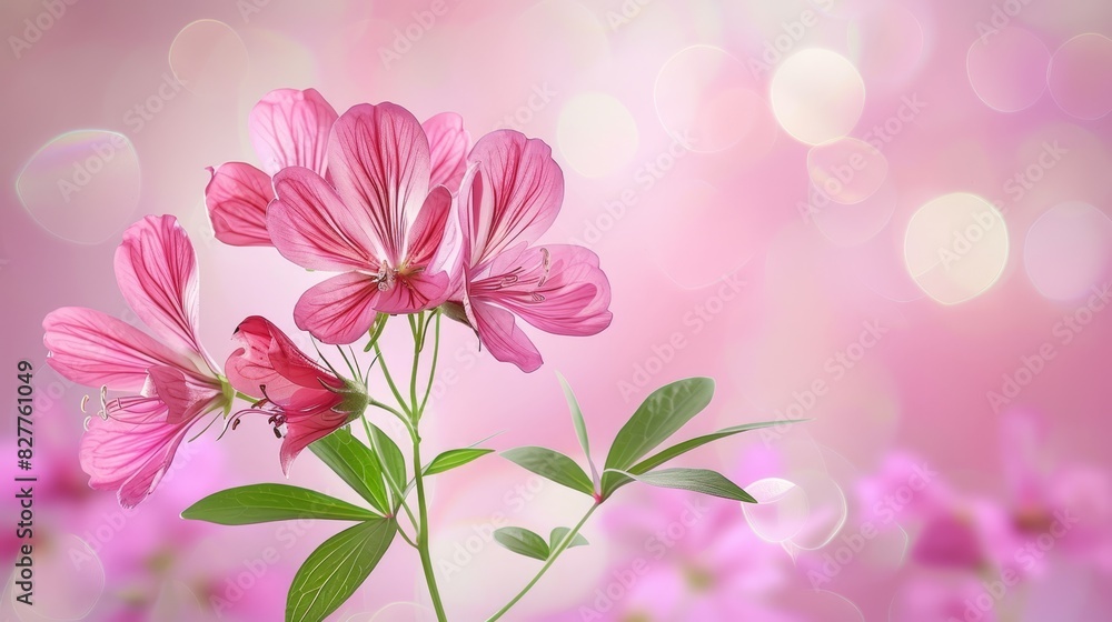  A pink flower, tightly framed against a uniform pink backdrop Background radiates soft bokeh of light Foreground teems with hazy bokeh of pink blossoms