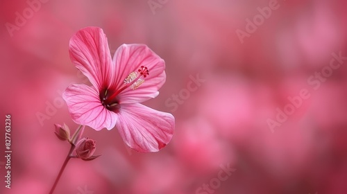  A pink flower is in the foreground, surrounded by a blurry background of pink flowers A single pink flower is in the closest foreground