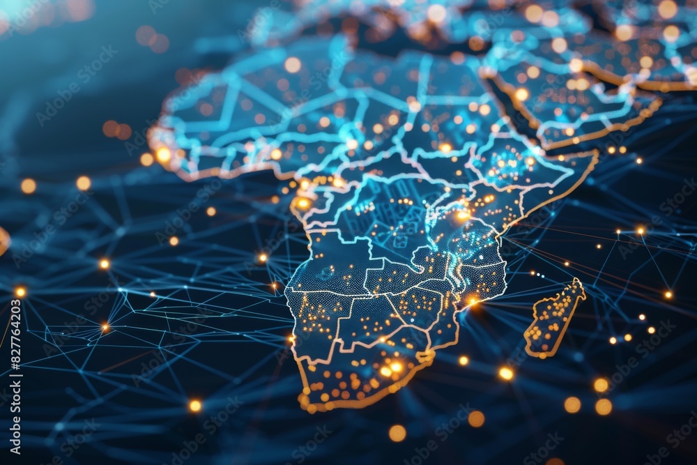 Obraz premium Digital Map of Africa Network Connection created with Generative AI