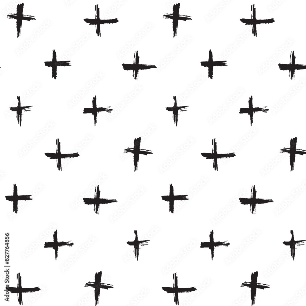 Hand drawn crosses seamless pattern. Abstract geometric background with strokes. Cross and plus symbols. Hipster monochrome texture. Simple pattern. Hand drawn crosses seamless pattern. Abstract geometric background with strokes. Cross and plus symbols. Hipster monochrome texture. Simple pattern.