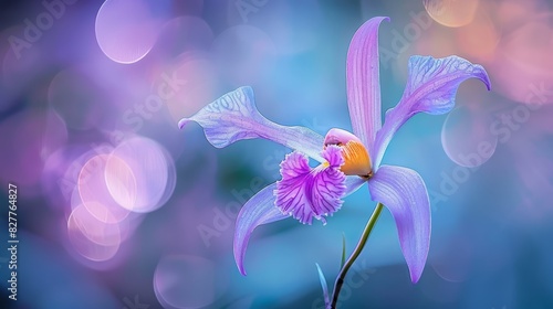  A tight shot of a purplish bloom against a hazy backdrop of indistinct lights Foreground features a soft, blurred depiction of another flower Background holds comparable photo