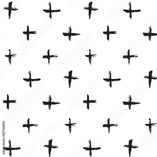 Hand drawn crosses seamless pattern. Abstract geometric background with strokes. Cross and plus symbols. Hipster monochrome texture. Simple pattern.