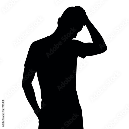 A man Thinking with feel tension vector silhouette
