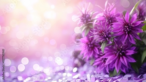 Purple flowers in a bouquet sit on a bed of similar flowers