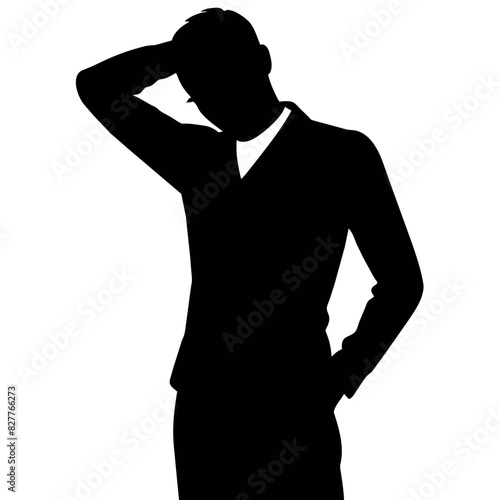 A man Thinking with feel tension vector silhouette