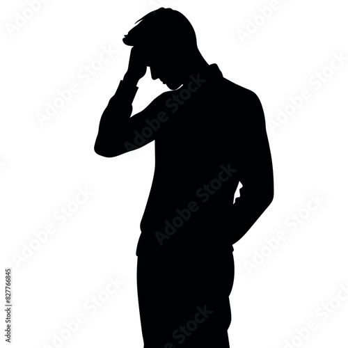 A man Thinking with feel tension vector silhouette