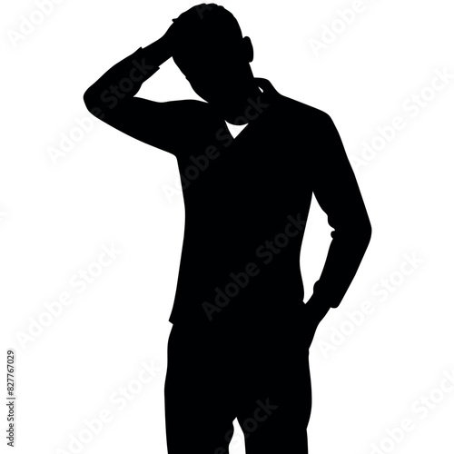 A man Thinking with feel tension vector silhouette