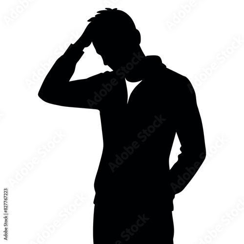 A man Thinking with feel tension vector silhouette