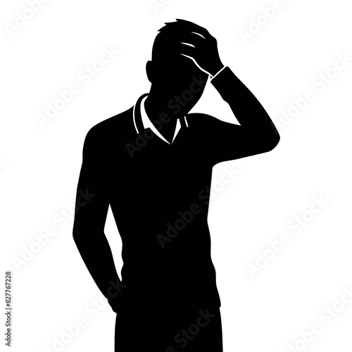 A man Thinking with feel tension vector silhouette
