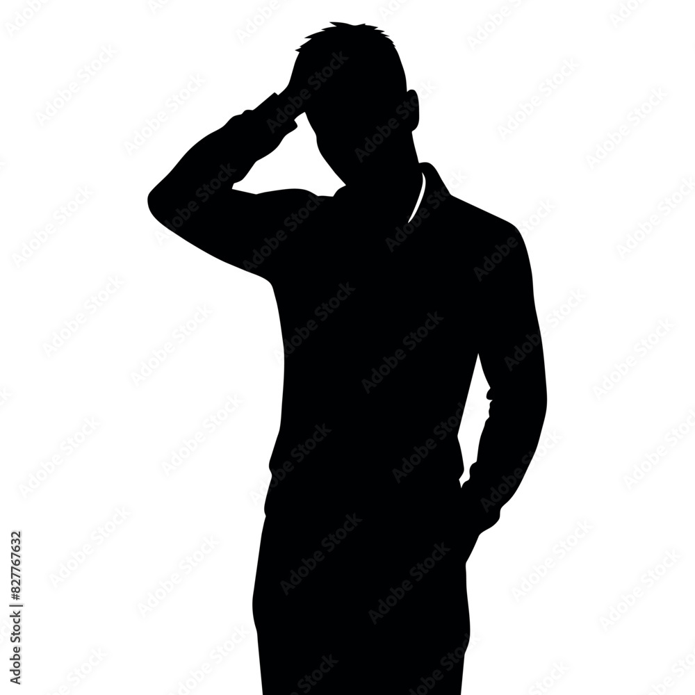 A man Thinking with feel tension vector silhouette