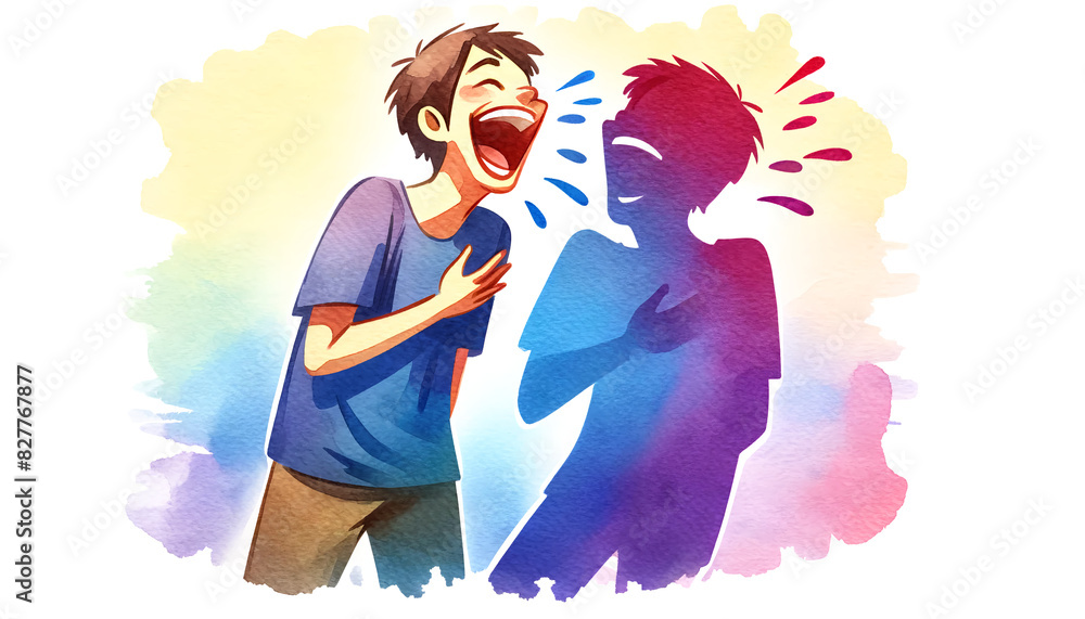 Watercolor Illustration of Person Laughing with Shadows Watercolor Illustration of Person Laughing with Shadows