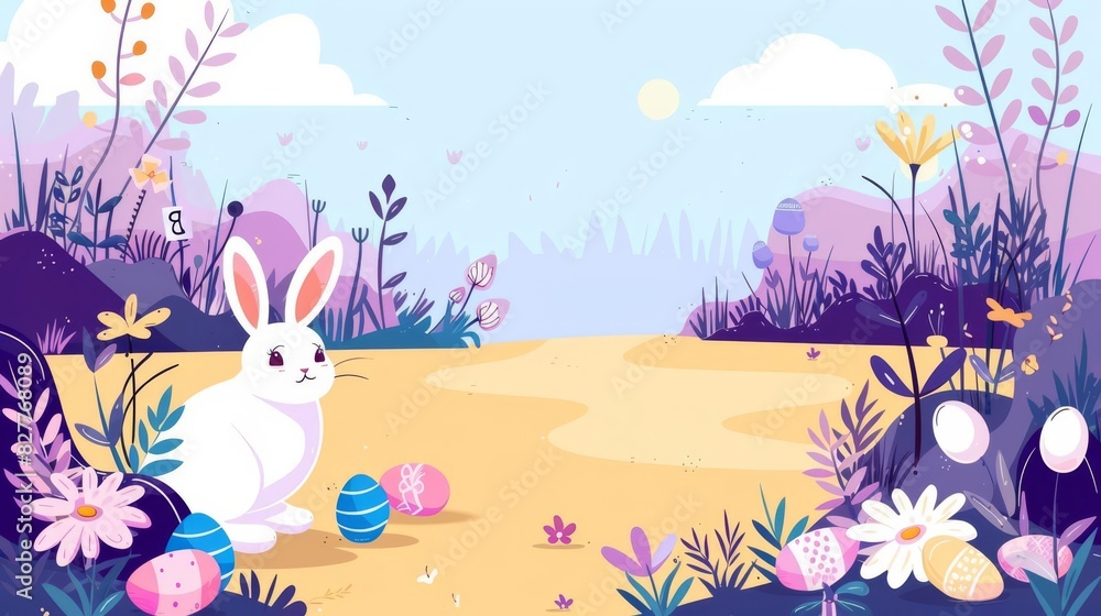 Obraz premium Design an Easter-themed digital illustration featuring a blooming garden