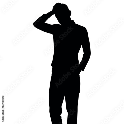 A man Thinking with feel tension vector silhouette
