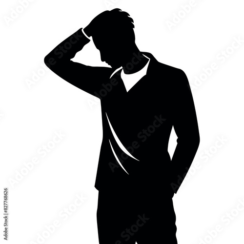 A man Thinking with feel tension vector silhouette