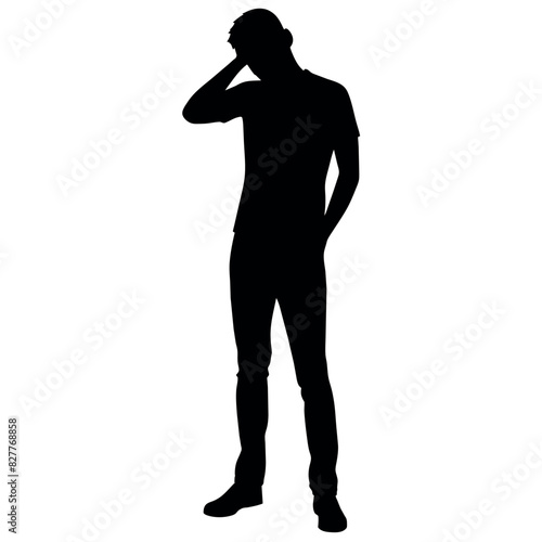 A man Thinking with feel tension vector silhouette