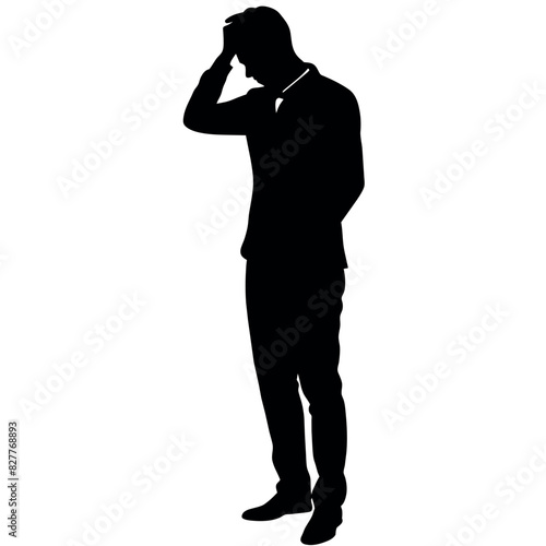A man Thinking with feel tension vector silhouette