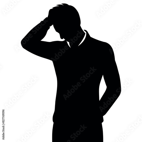 A man Thinking with feel tension vector silhouette