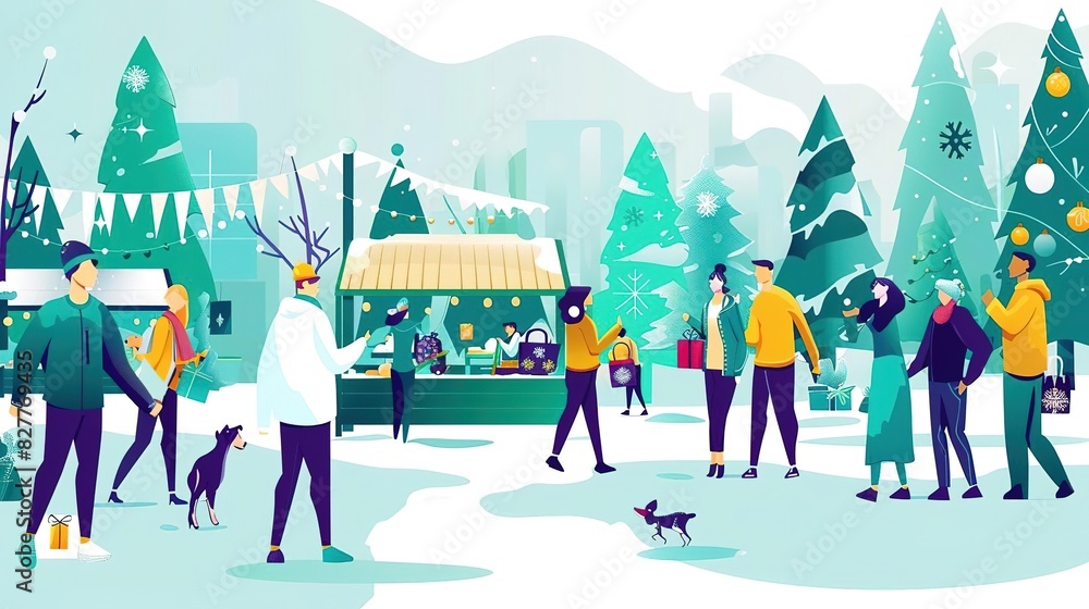 Produce a panoramic view of a festive Christmas market, bustling with celebration Include spacious copy space to showcase vivid holiday background Produce a panoramic view of a festive Christmas market, bustling with celebration Include spacious copy space to showcase vivid holiday background