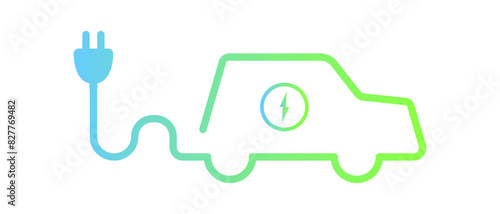 Electric car with green plug symbol. Green hybrid vehicles charging point logo. 