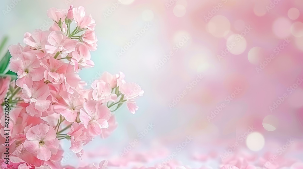 A pink table is covered in peonies, upon which sits a vase filled with pink flowers Another pink vase, holding pink peonies, rests atop the blooms A pink table is covered in peonies, upon which sits a vase filled with pink flowers Another pink vase, holding pink peonies, rests atop the blooms