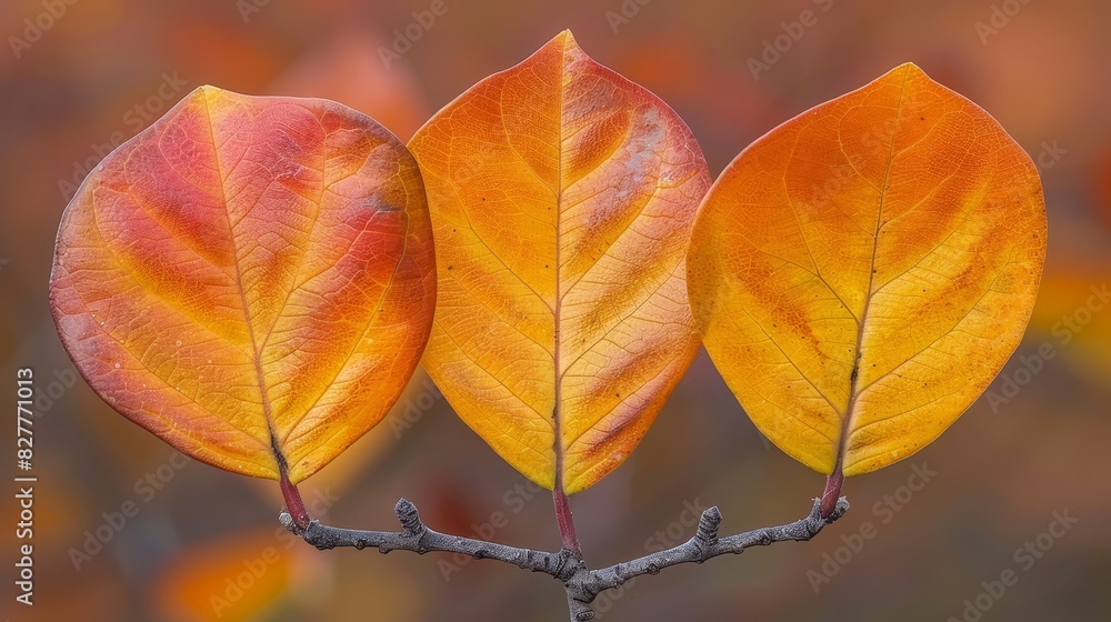 A tight shot of two leaves on a tree branch Background comprises a blur of adjacent leaves Foreground presents a branch bearing two leaves A tight shot of two leaves on a tree branch Background comprises a blur of adjacent leaves Foreground presents a branch bearing two leaves