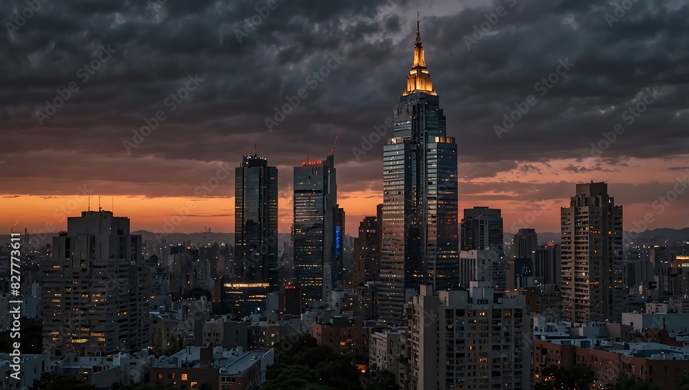 Naklejka premium hows a cityscape at night.