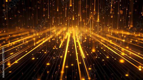 Golden light background with lines of lights and particles