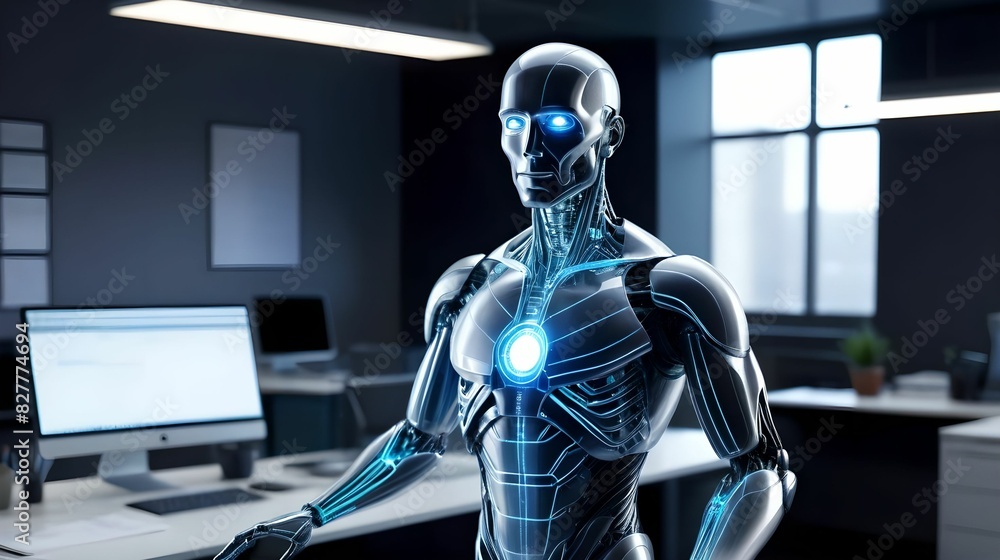 Computer hologram of a male humanoid in an office Computer hologram of a male humanoid in an office