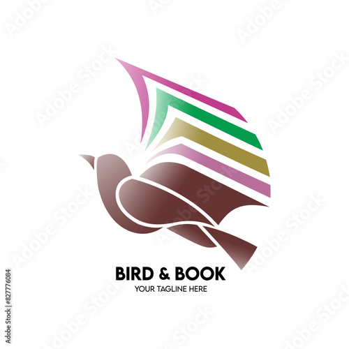 Flying book like bird logo, educational concept. Bird book vector logo. Design illustration of a dove, eagle, phoenix, falcon, sparrow, or parrot