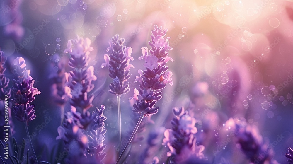 Obraz premium Dreamy, ethereal image of a lavender floral frame with soft lighting and a whimsical atmosphere, creating a sense of elegance and fantasy, Surreal, Digital Art 8K , high-resolution, ultra HD,up32K HD