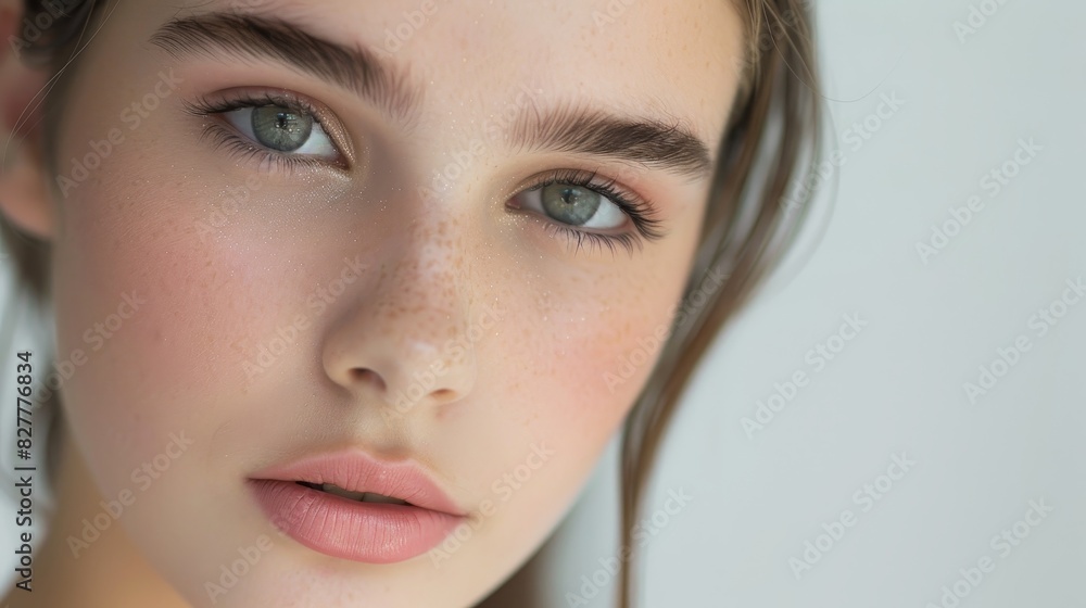 Teenage beauty with a confident gaze, showcasing professional make-up Teenage beauty with a confident gaze, showcasing professional make-up