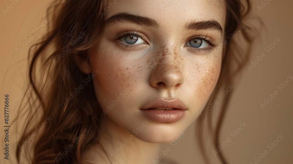 Teenage beauty with a confident gaze, showcasing professional make-up Teenage beauty with a confident gaze, showcasing professional make-up