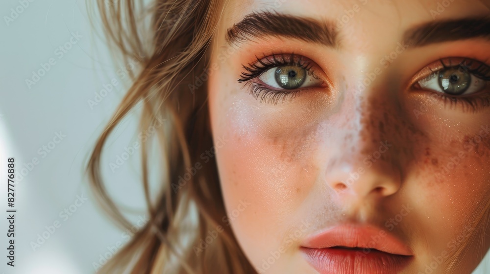 Fototapeta premium Teenage beauty with a confident gaze, showcasing professional make-up