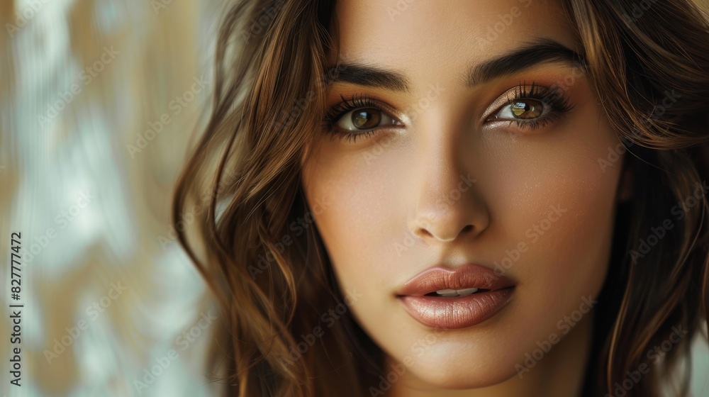 Confident young model with a perfect make-up look, engaging the camera Confident young model with a perfect make-up look, engaging the camera