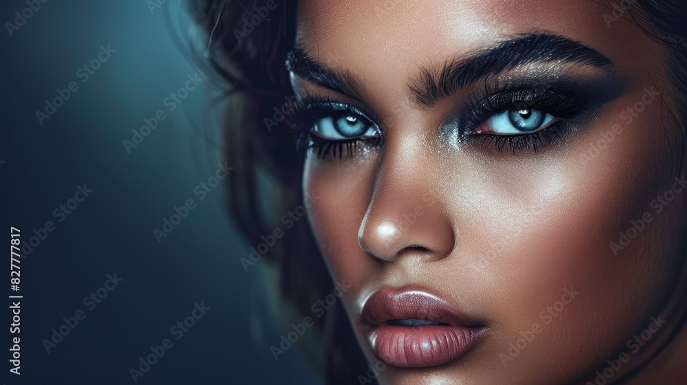 Beauty shot of a model with exquisite make-up and a captivating stare