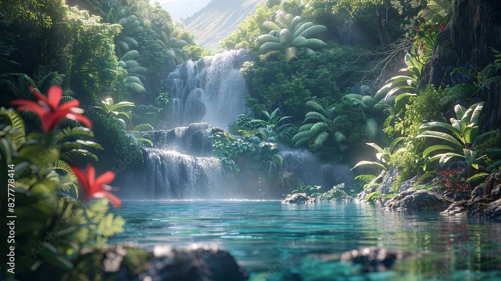 Obraz premium Artistic 3D render of an aesthetic landscape, combining natural elements with a dreamy atmosphere