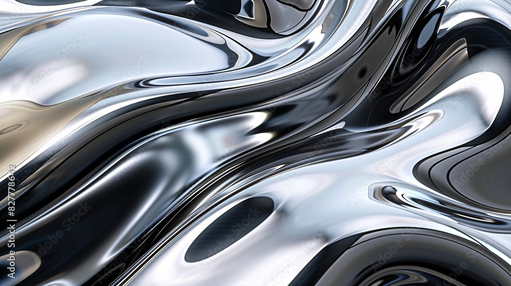 Abstract shapes of liquid chrome colors, creating a mesmerizing and fluid composition Abstract shapes of liquid chrome colors, creating a mesmerizing and fluid composition