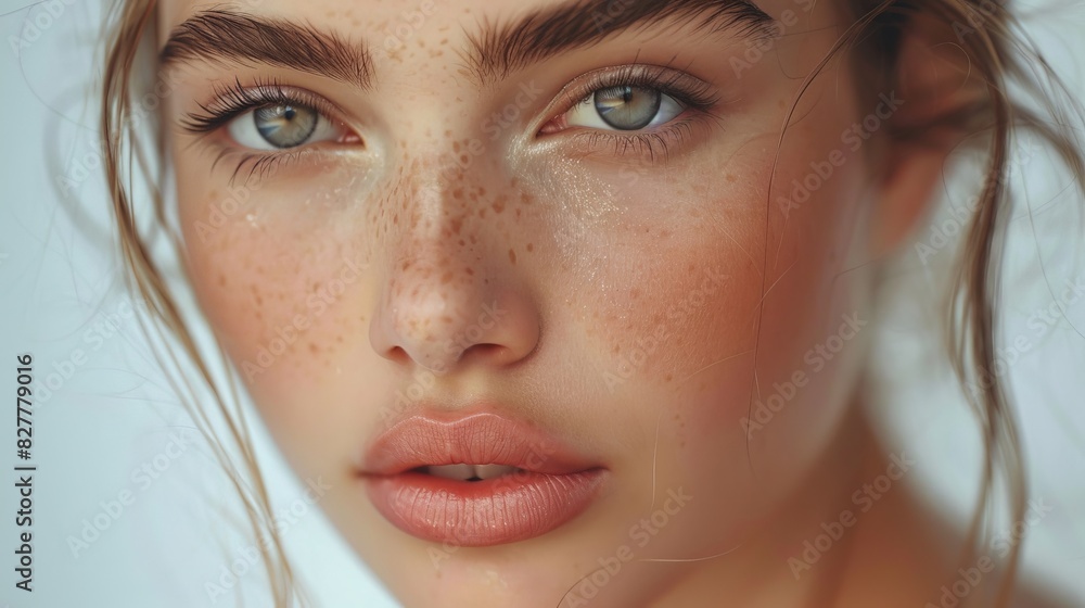 A Fashion model's beauty is captured in a photograph, her make-up flawless A Fashion model's beauty is captured in a photograph, her make-up flawless