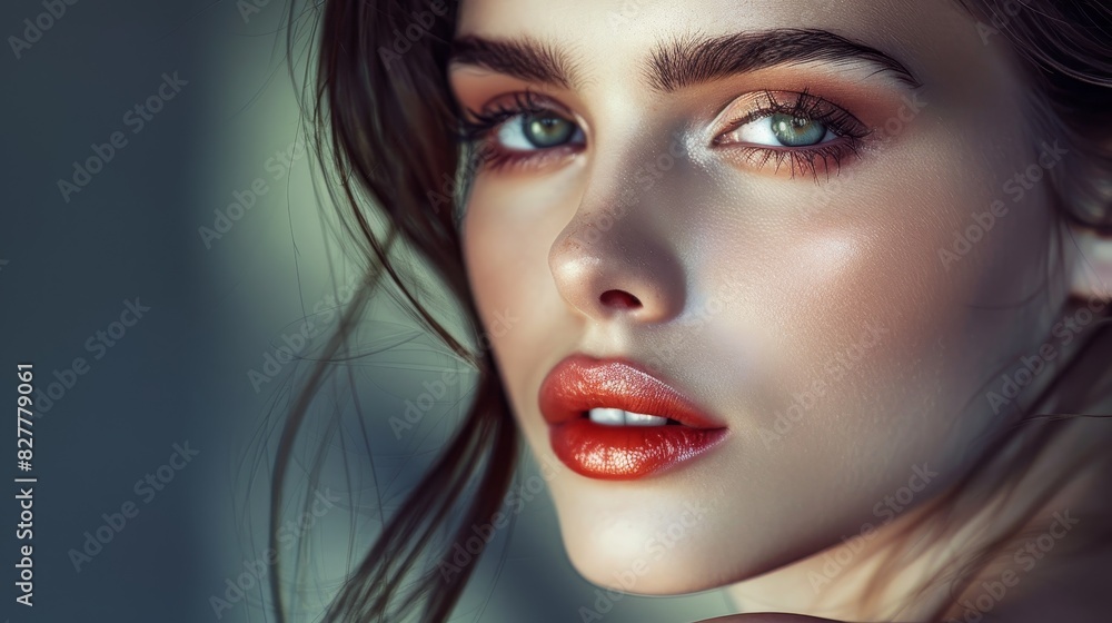 A Fashion model's beauty is captured in a photograph, her make-up flawless