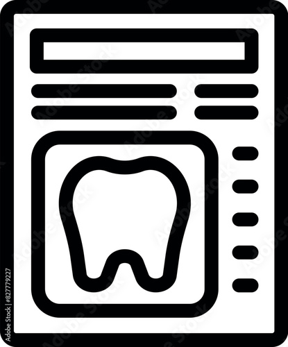 Minimalistic black and white dental record icon illustration with tooth. Document. And healthcare symbol vector graphic for dentistry and medical report documentation in a professional office setting