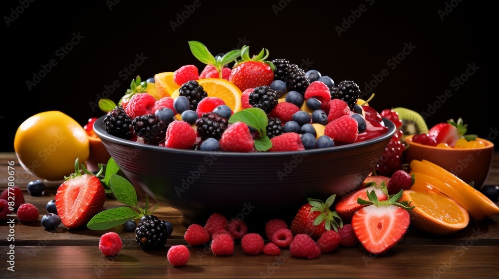 Assorted Fresh Berries And Fruits In A Bowl Offering A Healthy, Delicious Treat. Generative AI Assorted Fresh Berries And Fruits In A Bowl Offering A Healthy, Delicious Treat. Generative AI